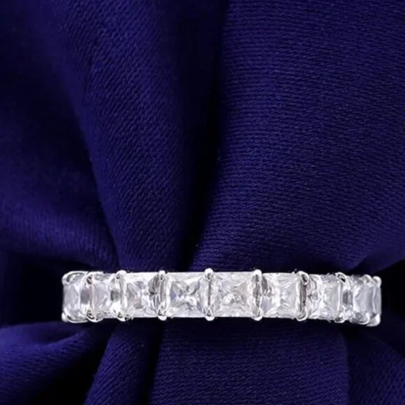 2 Carat Princess Cut Full Eternity Wedding Band Solid 14K White Gold for Women. - Picture 3 of 6